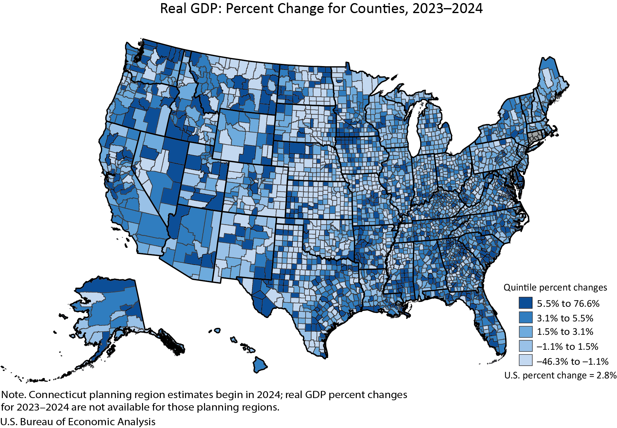 Real GDP: Percent change for counties, 2023-2024
