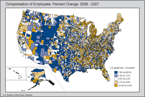 Map of US county compensation