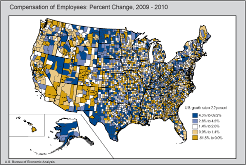 Map of US county compensation