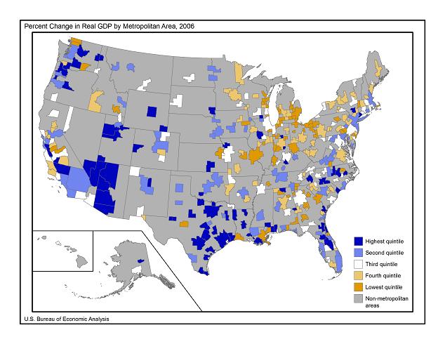 Percent change in real GDP by metro area, 2005-2006
