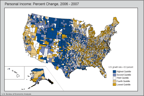 Map of US county local area personal income