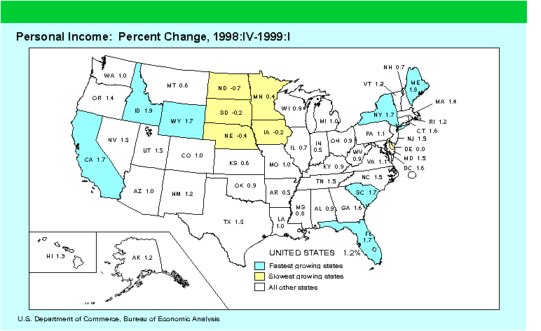 personal income, percent change, map