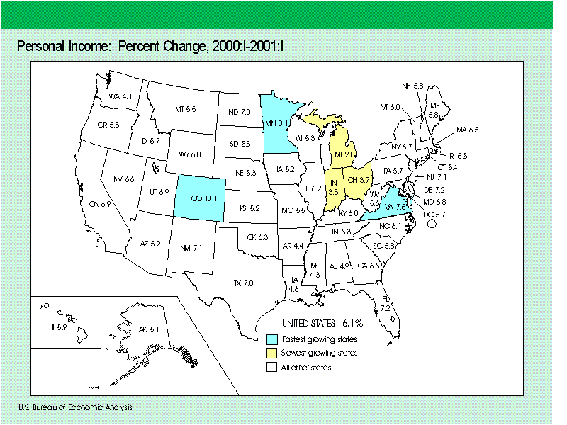 map of States, personal income growth