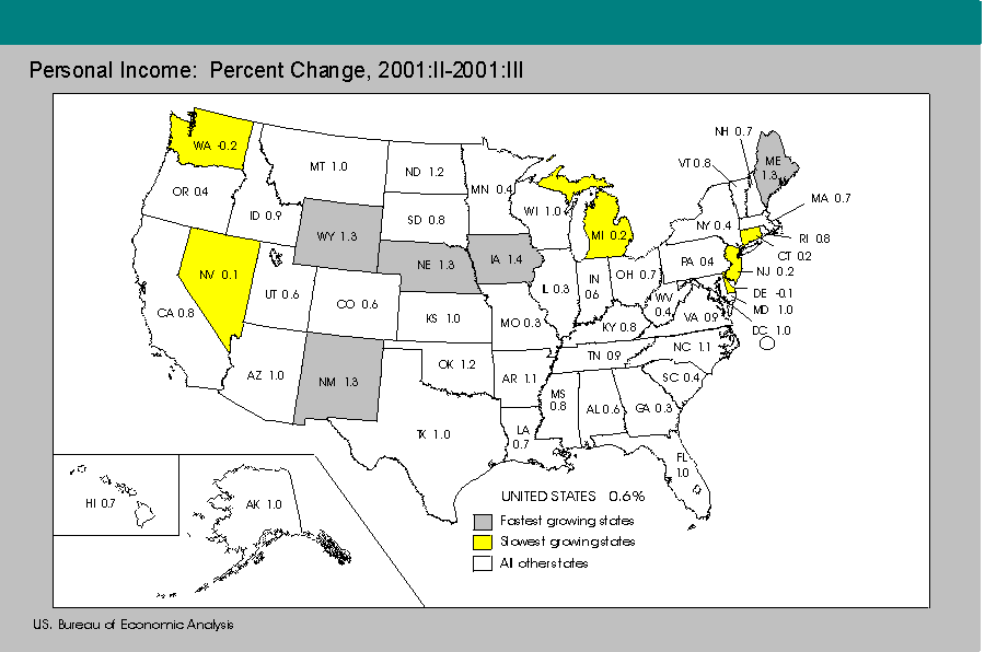 Image of States showing percent change in personal income