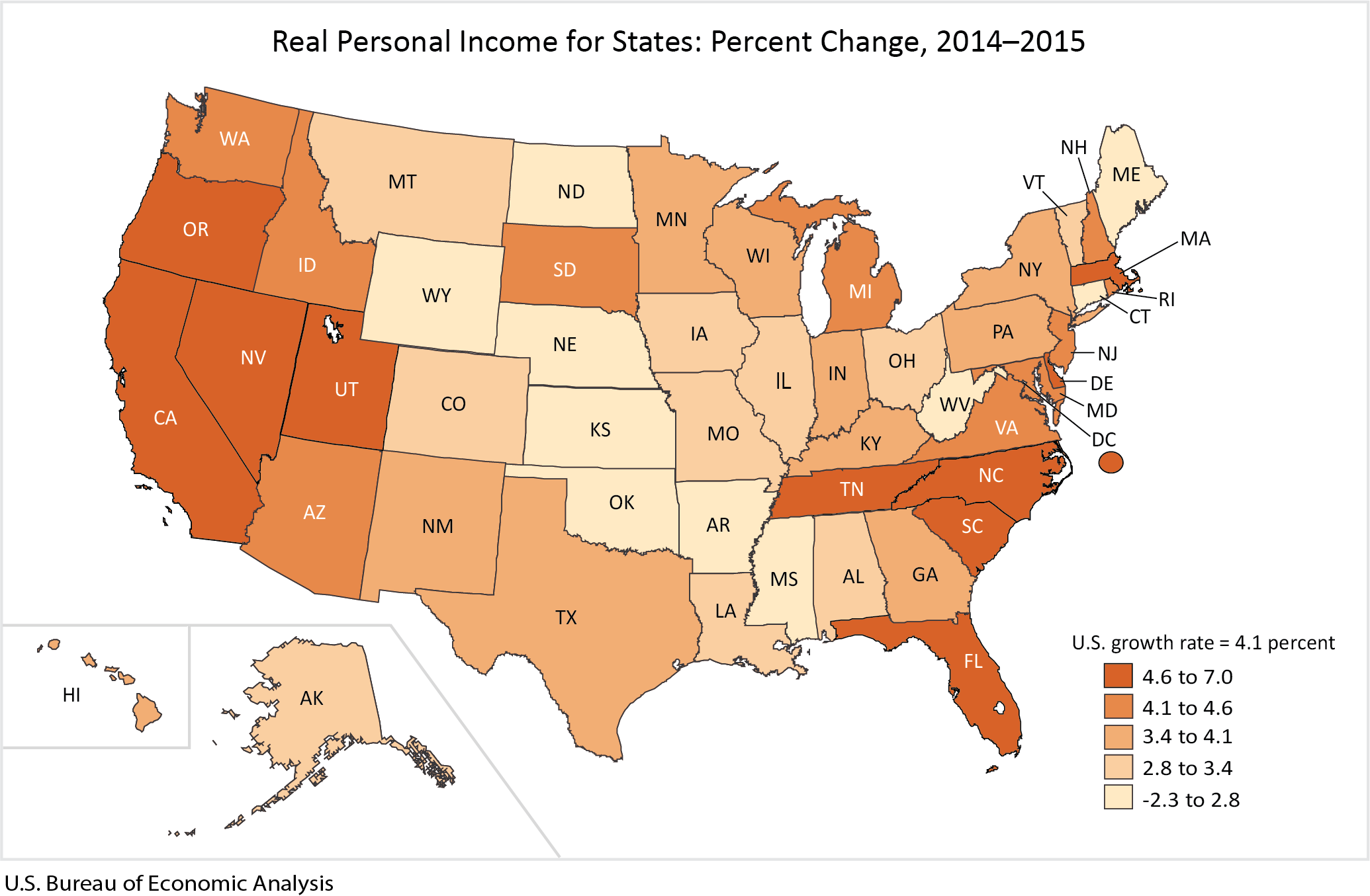 Real Personal Income For States 2015 U S Bureau Of Economic 