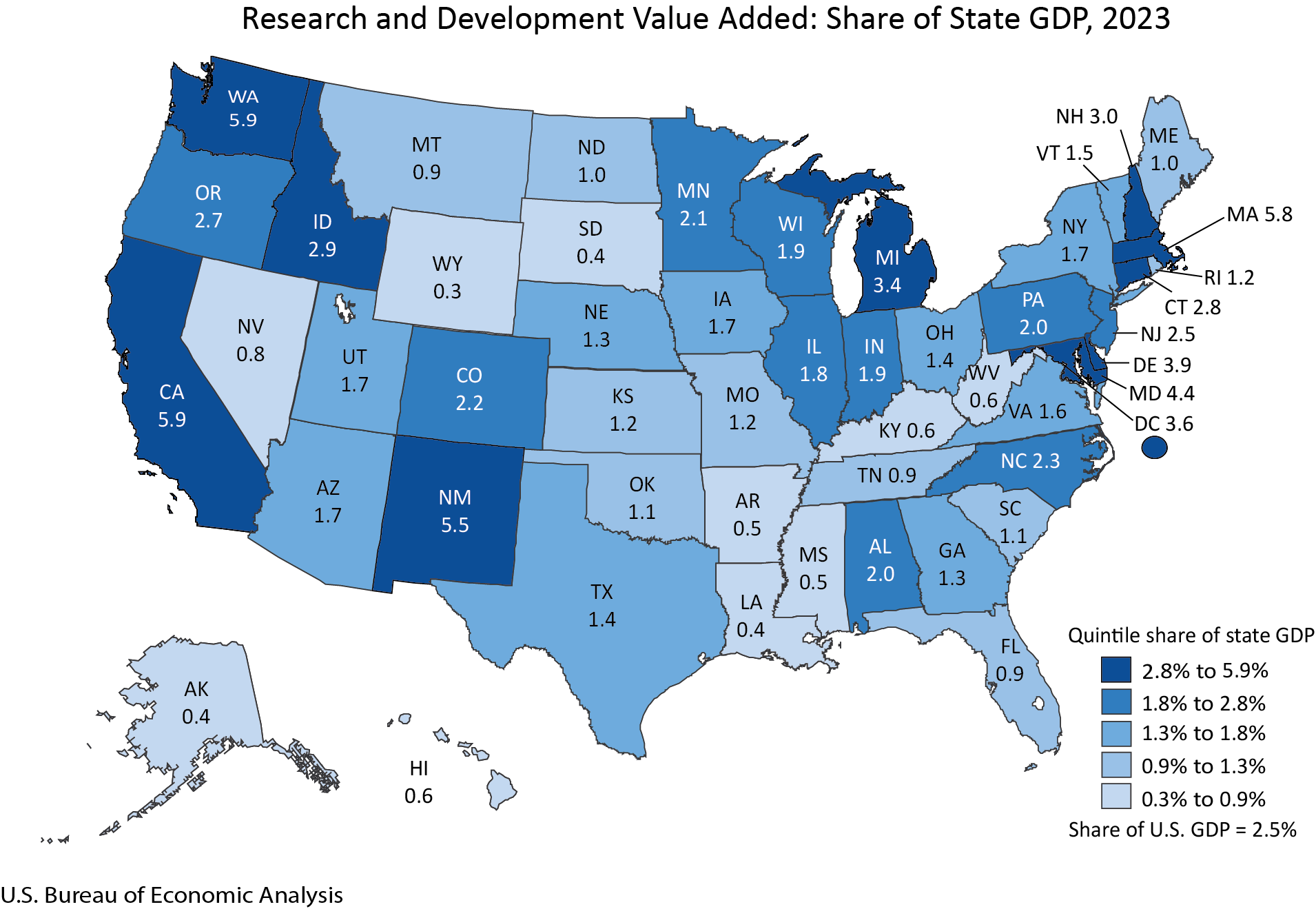 Map value added percent of state GDP