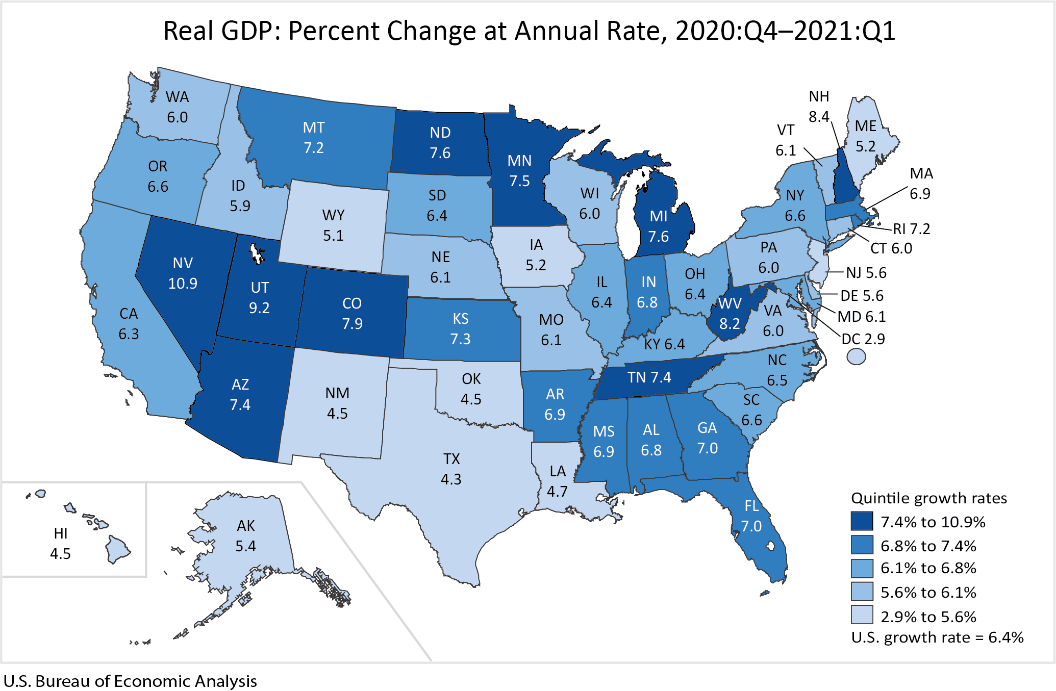 Gross Domestic Product By State 1st Quarter 2021 U S Bureau Of 