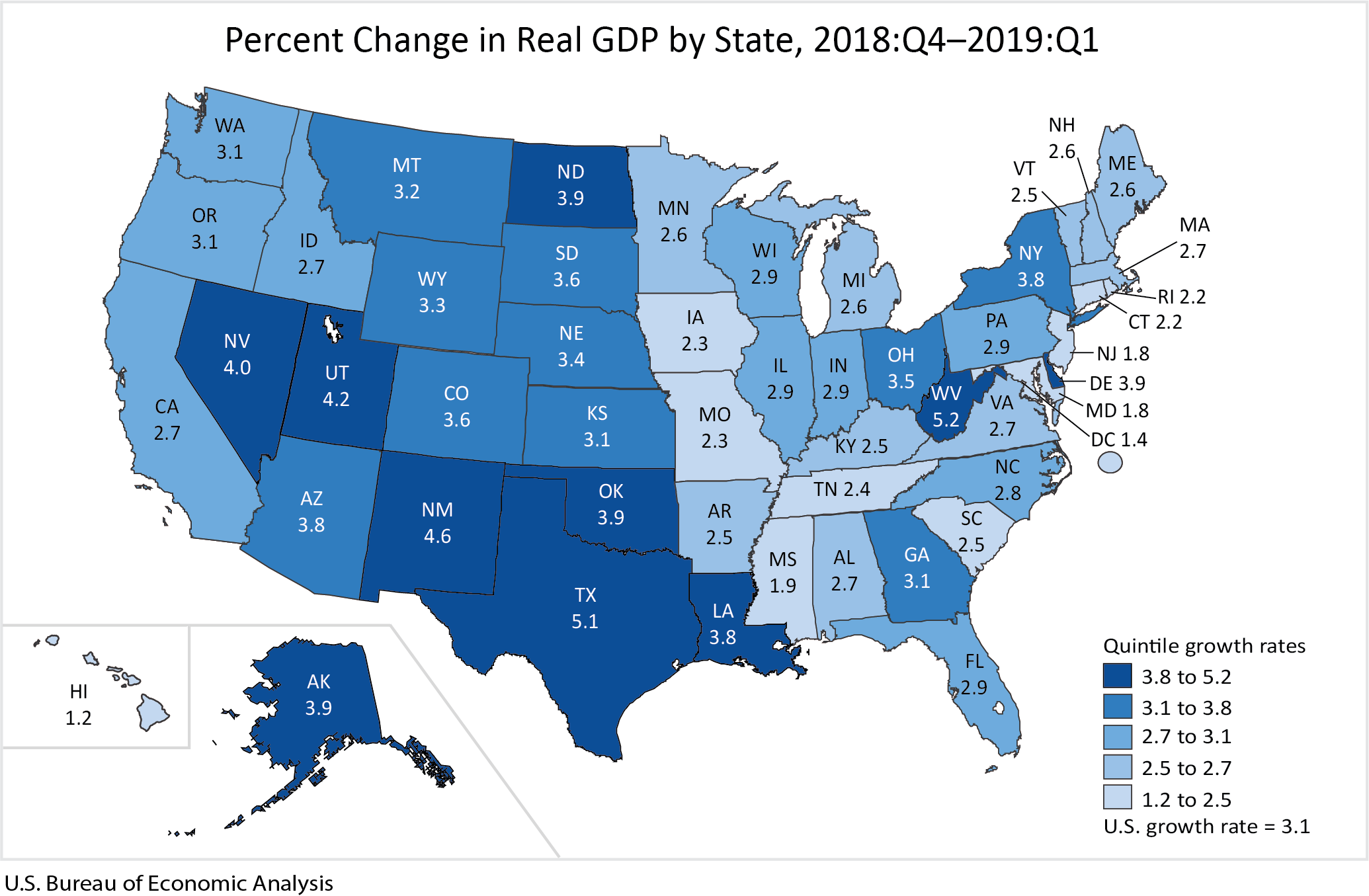 Gross Domestic Product By State First Quarter 2019 U S Bureau Of 