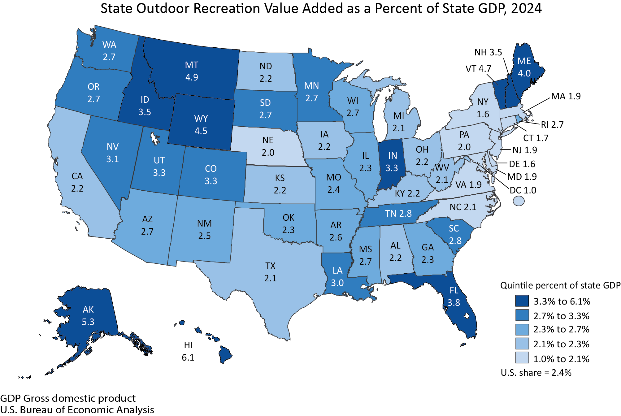 State Outdoor Recreation Value Added as a Percent of State GDP, 2024