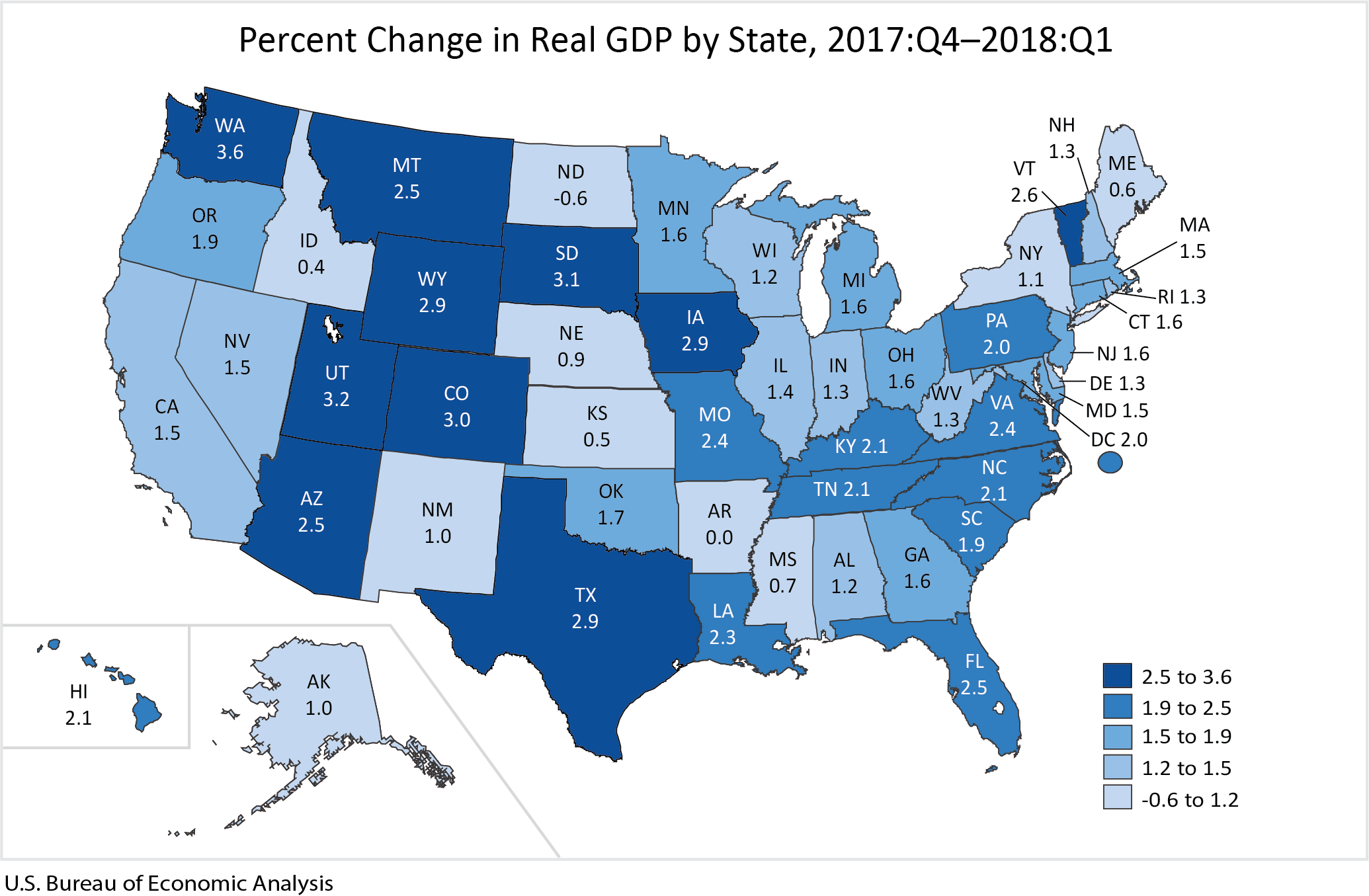 Gross Domestic Product By State 1st Quarter 2018 U S Bureau Of 